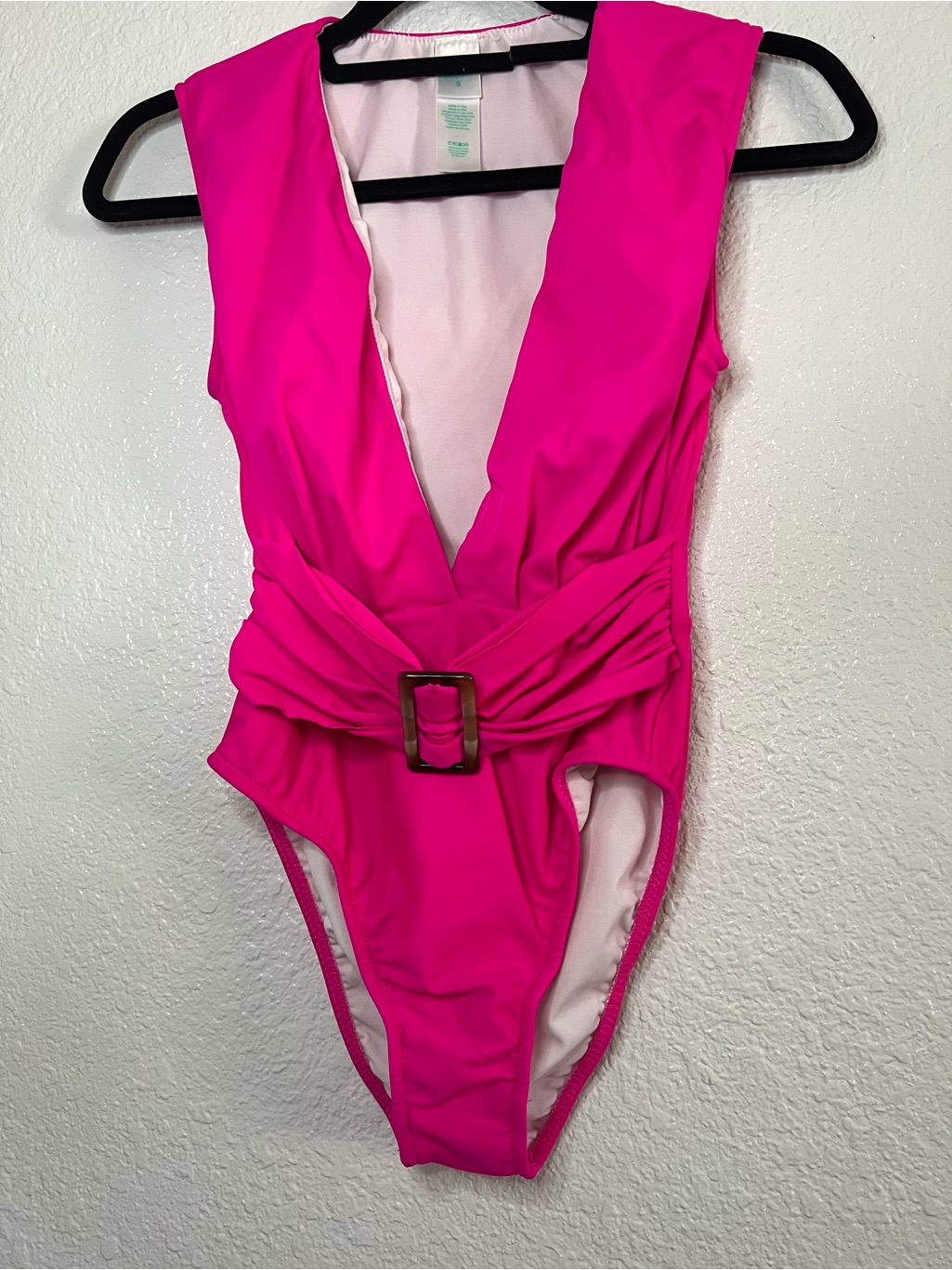 Swim Solutions Hot Pink V-Neck One-Piece With Buckle Waist